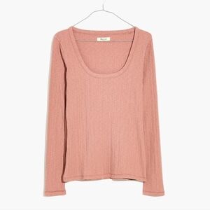 NWT Madewell Pointelle Square-Scoop Tee Rose Pink Ribbed Knit Long Sleeve XLarge